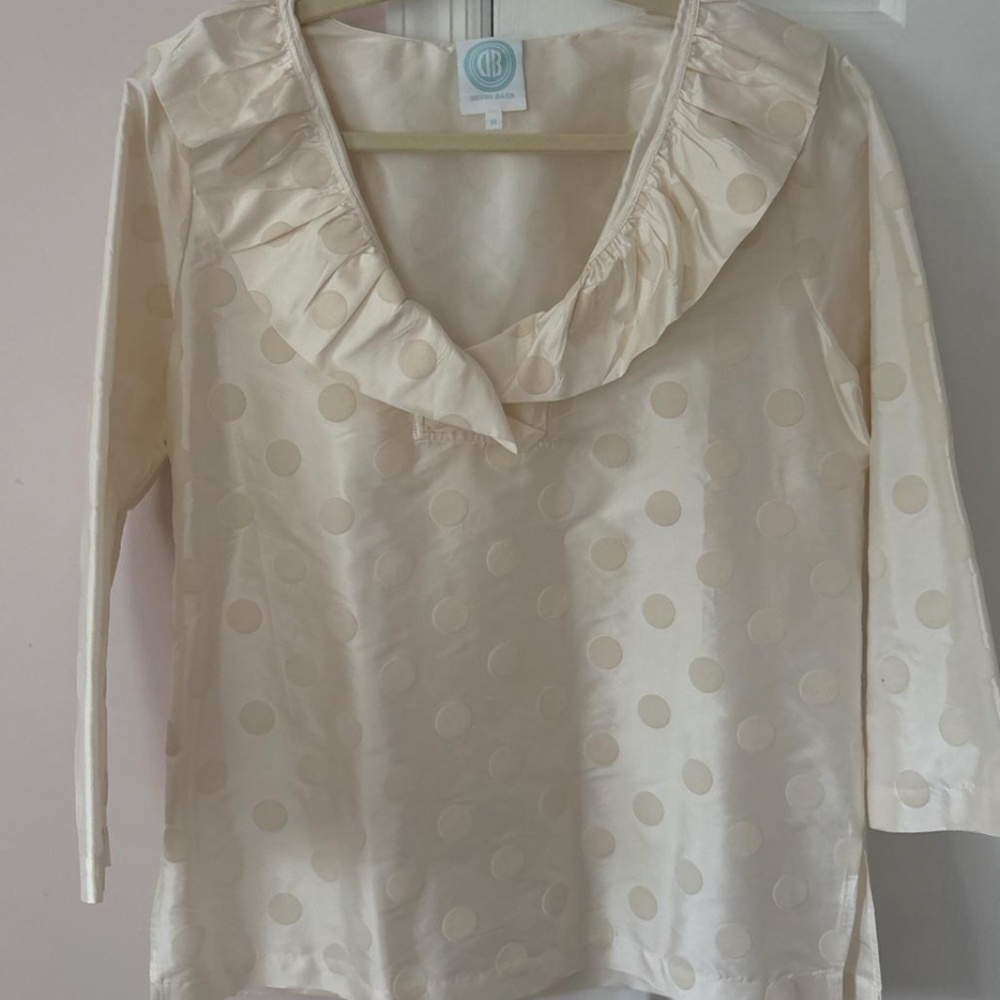 Devon Baer cream polka dot top